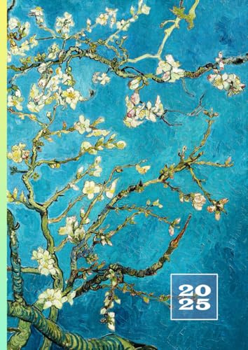 2025: Agenda Journalier 1 Page Par Jour | Grand Format A4 21 x 29,7 cm | Planificateur Professionnel Avec Horaire | Vue quotidienne, hebdomadaire, ... Timer | Vincent Van Gogh Amandier en fleurs
