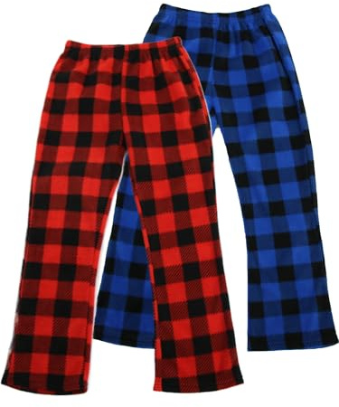 LANBAOSI 2-pack pyjamas i fleece för flickor och barn, nattkläder | Termiska, rutiga pyjamasbyxor, bekväma, mjuka, loungebyxor för barn 7-14 år