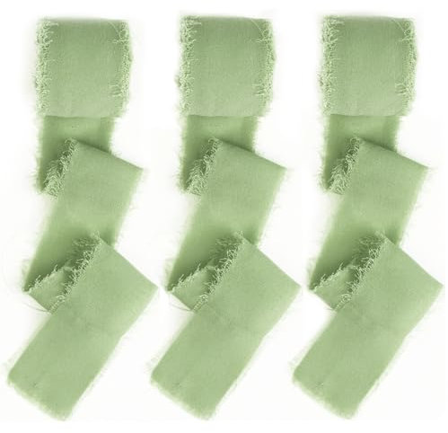 quiodok 3 Rouleaux Ruban en Mousseline de Soie Vert Sauge pour Occasions Spéciales, Mariages et Cadeaux