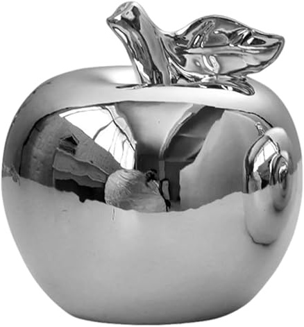 ULDIGI Ceramic Fruit Ornament Figurine 10.5cm Silver Porcelain Fruit Statue Paperweight Modern Sculpture Realistic Food Model Small Desktop Decor Photography Prop for Home Office