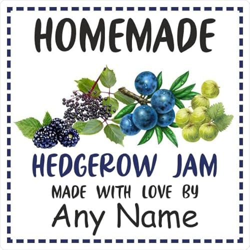 39 Hedgerow Jam Jar Labels, Stickers Square Design Personalised with Any Name