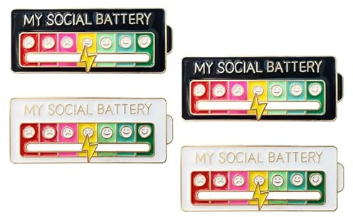 4Pcs Social Battery Pin,My Social Battery Badage,Social Battery Badge for 7 Days Mood,Cute Pins,My Social Battery Badge Allow You to Silently Indicate Your Mood