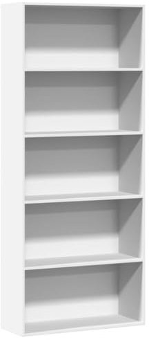 vidaXL Bücherregal, Bücherschrank mit 5 Fächern, Standregal für Wohnzimmer Büro, Büroregal Wandregal Raumteiler, Weiß Holzwerkstoff