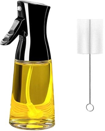 Olive Oil Sprayer, Canola Oil Vinegar Spray Mister for Kitchen,180ML Glass Oil Dispenser Bottle with Brush,Refillable Gadgets Accessories Widely Used for Air Fryer,Baking,Grilling,Kitchen(black)