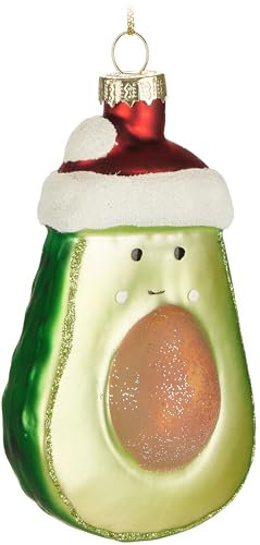 BRUBAKER Weihnachtsavocado - Handbemalte Weihnachtskugel aus Glas - 11 cm Baumkugel Fröhliche Avocado mit Weihnachtsmütze - Mundgeblasener Christbaumschmuck - Figur Lustig Deko Anhänger