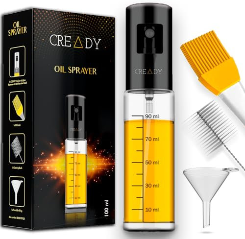 CREADY® | Ölsprüher Für Speiseöl Schwarz 100ml | Öl Sprühflasche, Ölspray Zum Kochen | Olivenöl Spray | Sprühflasche für Speiseöl | öl spray Salat | sprühflasche öl küche | Kochspray
