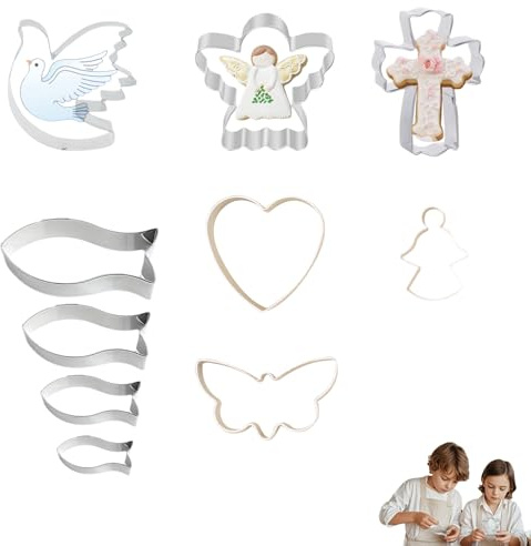 Vielseitige Taufe Deko Kommunion Deko Ausstechformen - Kreuz, Silikonform Fisch, Engelsflügel, Kelch & mehr – Perfekte Ausstecher für Fondant, Keks & Tortendeko zu Kommunion & Ostern