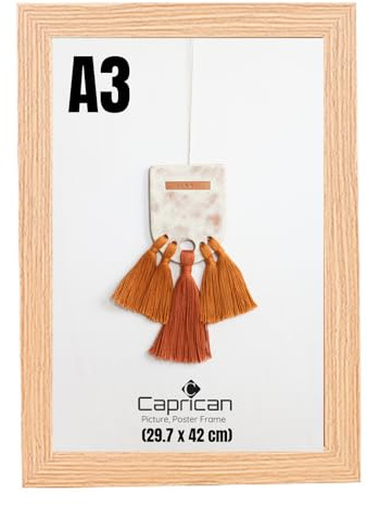 caprican A3 Picture Frames - Oak Photo Frame with Safe Perspex Front - A1 A2 A3 A4 A5 Photo Frames Multiple Pictures Sizes Colors, Portraits & Wall Mounting Orientation (29.7 x 42 cm)