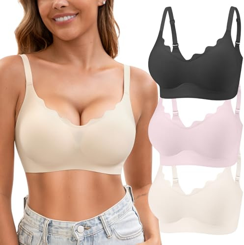 Jasmolly Womens Seamless Tshirt Jelly Bras 3 Pack Wireless Comfy Bralettes
