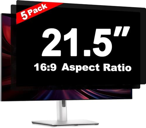 GlanceGuard Anti-Spy Screen for Monitors – 30° Side-View Privacy + Anti-Glare | Snap-On/Adhesive Install | Fits Dell, HP, Samsung LG & More (21.5'' Privacy Screen (16:9), [5 Pack])