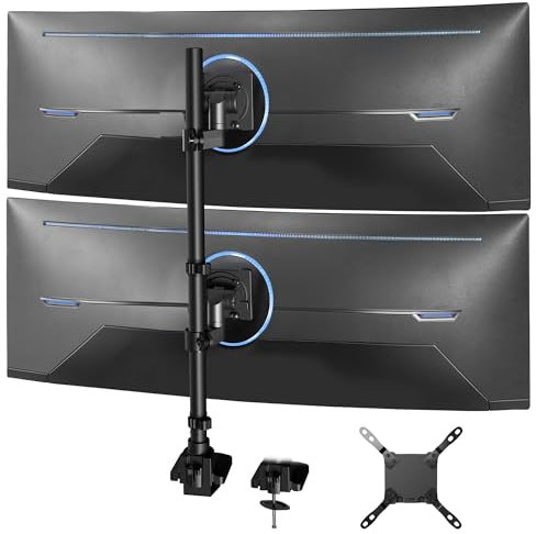 VIVO Dual Vertically Stacked Ultra-Wide Monitor Desk Mount for up to 57 inch Screens, Heavy Duty Adjustable Stand for 2 Ultrawides, 59.4 lbs Capacity, Black, STAND-V257R
