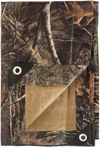 Camouflage Gewebeplane mit ösen, Abdeckplane Wasserdicht 3x3m Plane 130g/m² Wasserdicht & Reißfest für Outdoor Garten Holz Gartenmöbel Camping & Zeltplane (2.4x3m/8x10ft)