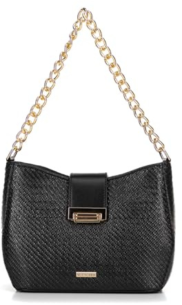 WITTCHEN Damen Umhängetasche | Damen-Beuteltasche Mit Riemen | Mit Kette | Geflochtene Handtasche | Handtasche mit Reißverschluss | schwarz