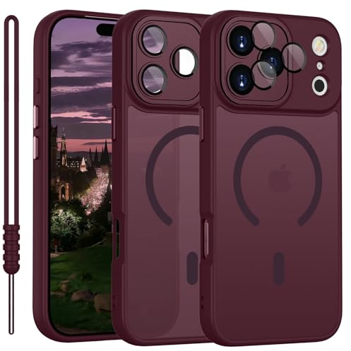 YUANDMI für iPhone 17 Pro Max Hülle kompatibel mit MagSafe, Handyhülle für iPhone 17 Pro Max Magnetisch Matte Touch Kameraschutz, rutschfest Kratzfest Schutz Stoßfest Hülle Dunkel Rot