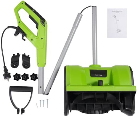 Elektrische Schneefräse mit Kabel, Plug-in Schneekehrmaschine - 1200W,30cm Arbeitsbreite, 15cm Räumhöhe, 8m Wurfweite, bis zu 3500RPM,Sicherheits-Praktische Schalter,33×21×140cm