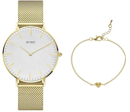 BUREI Ultradünne Damenuhr Minimalistisches Japanisches Klassisch delstahl Armbanduhr Damen Geschenke für Frauen (Gold Gold)