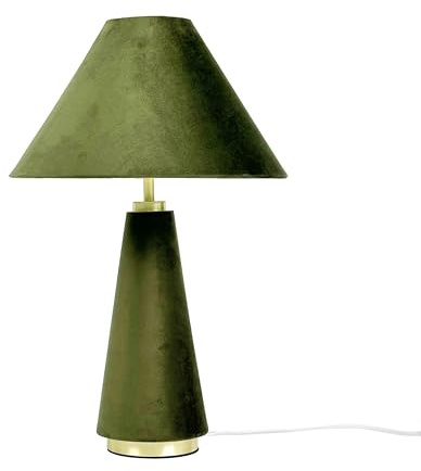 Relaxdays Tischlampe, Samtschirm & Metallfuß, E14, HxD: 47 x 30 cm, Nachttischlampe mit Kabel, Schlafzimmer, Olive/Gold