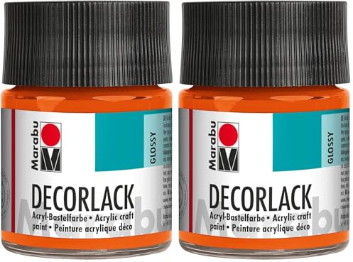 Marabu 11300005013 - Decorlack Acryl Orange 013, 50 ml, hochglänzender Acryllack auf Wasserbasis, wetterfest, speichelfest, zum Malen, Schablonieren und für Serviettentechnik (Packung mit 2)