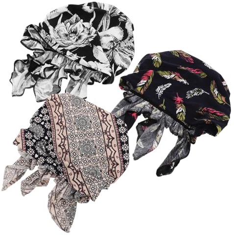 Toyvian 3 Stück Chemo Kopftücher aus Baumwolle Elastischer Unisex Turban mit Langem Schwanz Atmungsaktiv Leicht für Hausarbeit und Alltag
