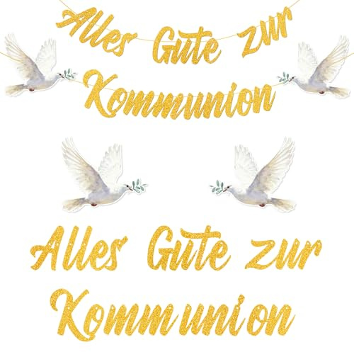Kommunion Girlande Deko - Alles Gute zur Kommunion, Glitzer Gold Banner Papiergirlande Hängende Erstkommunion Deko Jungen Mädchen