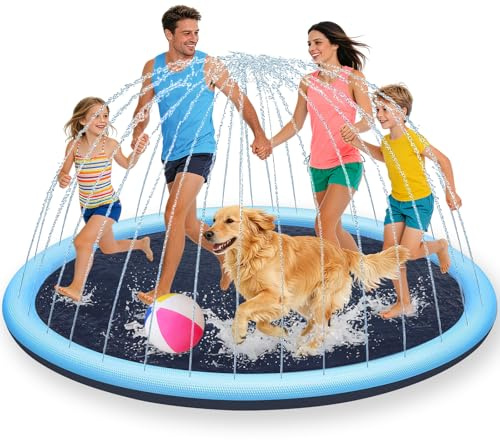 Splash Pad für Kinder, Wassersprinkler mit Antirutschfunktion, 200CM Sprinkler Wasser-Spielmatte, Sommer Outdoor Garten Kinder Spielzeug, Sprinklerpool für Kinder, Hund und Haustiere (Blau)