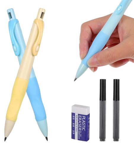 KFHENSOMR Porte-mines épais avec prise en main ergonomique confortable, fournitures esthétiques avec 1 gomme, 2 mines, 2 crayons de 2 mm pour l'écriture, le dessin
