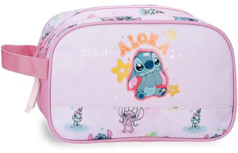 Joumma Disney Stitch You & Me Kosmetiktasche, anpassbar, mit Zwei Fächern, lila, 26 x 16 x 12 cm, Polyester