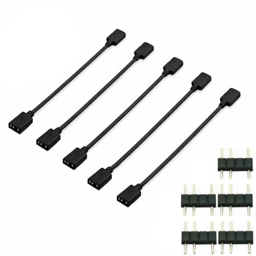GERUI ARGB Verlängerungskabel 5V 3-Pin 30cm RGB Sync Kabel 5 Stück | Für PC Lüfter LED Streifen Mainboard ARGB Header und Gaming Gehäuse