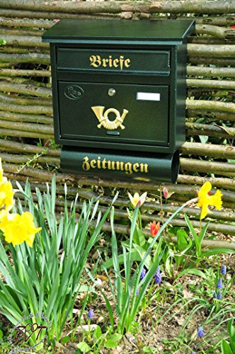 BTV Briefkasten, groß XXL, Premium-Qualität, lackiert, Hammerschlag-Optik FG/gr groß in grün dunkelgrün moosgrün Zeitungsfach Zeitungen Post antik Mailbox Schild