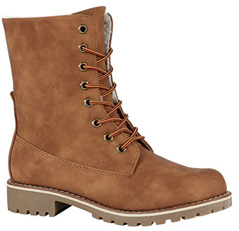 Gefütterte Damen Worker Boots Outdoor Stiefeletten Schuhe 148898 Braun Matt 39 Flandell