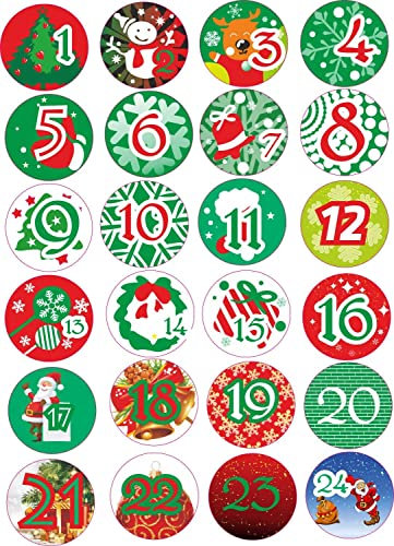 INDIGOS UG - Aufkleber für Adventskalender 1 to 24 - bunt - Zahlen - Labels - Stickers - Weihnachtskalender - Weihnachten - Advent - rund - zum Aufkleben