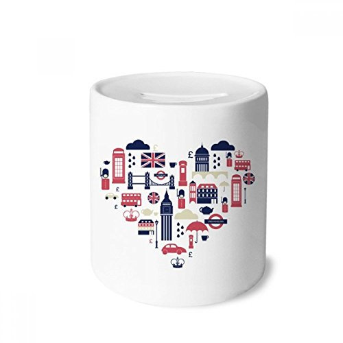 DIYthinker Herz London Bridge Vereinigtes Königreich Big Ben Spardose Sparkassen Keramik Münzfach Kinder Erwachsene 3.5 Zoll in Height, 3.1 Zoll in Duruchmesser Mehrfarbig