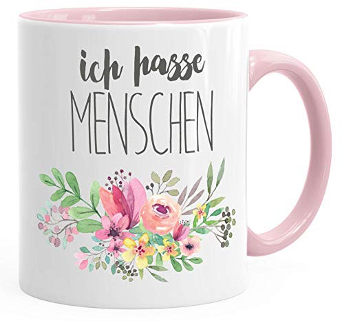 Kaffee-Tasse Ich hasse Menschen Tassen Blumen Blumenranke Bordüre Blüten blumig lustige Büro-Tasse MoonWorks® rosa unisize