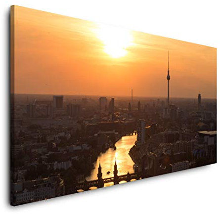 Berlin Sonnenuntergang 120x 60cm Panorama Leinwand Bild XXL Format Wandbilder Wohnzimmer Wohnung Deko Kunstdrucke