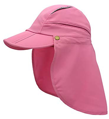Partnerlook Kinder Jugendliche Jungen Mädchen Safari Cap mit extra langem Nackenschutz Anti UV Abklappbar Baseball Mütze für Camping Outdoor - Pink Größe S