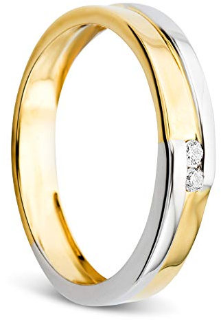 OROVI Damen Ring Bicolor Gelbgold und Weißgold 0.03 Ct Diamant Verlobunsring Ehering Trauring 14 Karat (585) Gold und Diamanten Brillanten