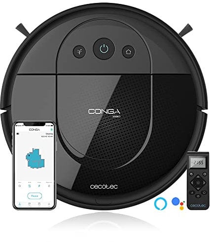 Cecotec Robot Aspirador y Friegasuelos Conga Serie 1690 Pro. 2700 Pa, Tecnología de Sensor Óptico, App con Mapa, Aspira, Barre, Friega y Pasa la Mopa, Cepillo Mascotas, Alexa y Google Home