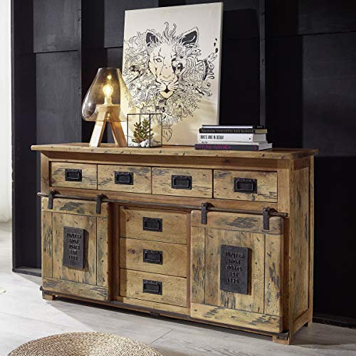 Möbel Akut Sideboard Mangoholz massiv rustikal lackiert Kommode Beistellschrank Eisen Gingo