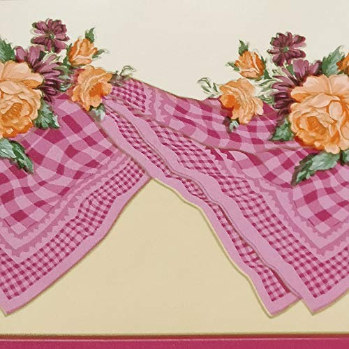 Dundee Deco BD3116 Frise de Papier Peint, Frise Murale, Bordure de papier peint à décoller et coller Motif fleurs d'oranger Rose Rouge 10 m x 10 cm 10 m x 10 cm, autocollant.