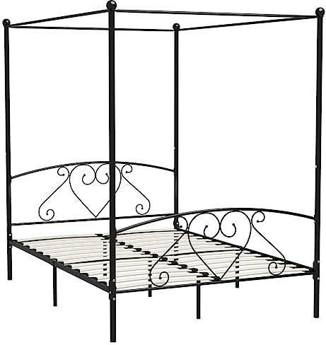 vidaXL Himmelbett Bett Bettgestell Doppelbett Metallbett Bettrahmen Lattenrost Schlafzimmerbett Schlafzimmermöbel Ehebett Schwarz 140x200cm