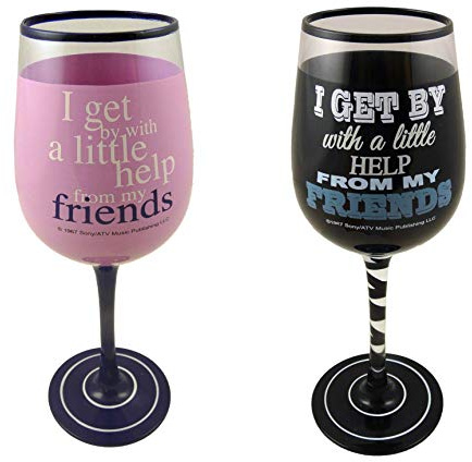 Pack of 2 Lennon & McCartney Wine Glasses (A Little Help (Pink) & A Little Help (Black))