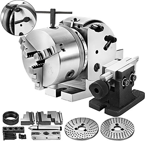 VEVOR BS-0 - Testa divisoria di precisione con mandrino a 3 ganasce contropunta, testa divisore MT2 con mandrino da 168 mm, testa divisorio 23 kg, altezza centro di indicizzazione 100 mm con piastre