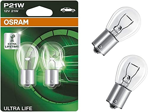 2x Osra.m P21W 12V BA15s 7506ULT-02B Extra Lifetime Weiß Tagfahrlicht Rücklicht Bremslicht Hecklicht Ersatz Halogen Lampe E-geprüft