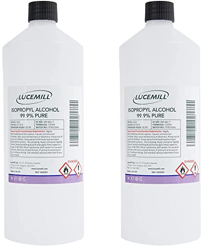 Lucemill 99.9% Isopropyl Alcohol | 2 litre (2x1L) | Super Strength IPA Surface Sanitiser | 99.9% Isopropyl Alcohol | Clear Liquid