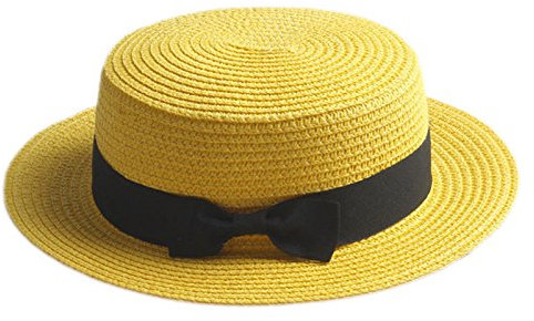 LiuliuBull Mujer Verano toquilla Paja Plana cucharón Sombrero para Elegante Dama Fedora Sol Sombrero Hembra Sol-sombreado Playa Sombrero (Color : Yellow)