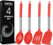 Silikon Pfannenwender und kochlöffel Set, 4 Stück Silikon Küchenutensilien Kochbesteck Set mit Edelstahlgriff, Antihaft Hitzebeständiger Rot Kochutensilien Set, Gesund, Spülmaschinenfest