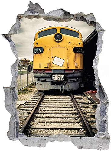 3D-Effekt Wandtattoo Aufkleber Durchbruch selbstklebendes Wandbild Wandsticker Stein Wanddurchbruch Wandaufkleber Tattoo,Lokale Eisenbahn,Größe 60x90cm