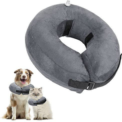 Nobleza - Aufblasbare Halskrause für Hunde & Katzen, Einstellbar Schutzkragen Hund, Bequem Schutzkragen mit Klettverschluss für Haustiere Katzen Hunde Nach Operation und Verletzungen (Grau, S)