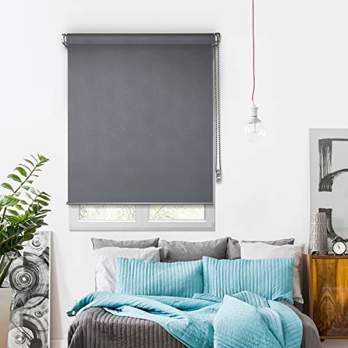 Madecostore Verdunkelungsrollo Jacquard – Serie Must – Anthrazitgrau – L 64 x H 190 cm