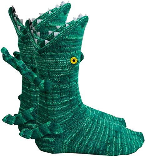 Knit Crocodile Socks, Floor Socks Home Warm Socks,Knit Socks Unisex Novelty Shark Crocodile Shape Socks (One Size fits Everyone) (Krokodil)